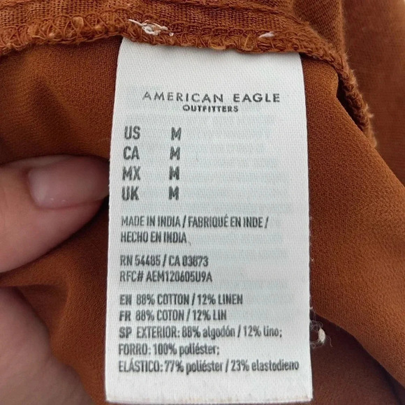 American Eagle linen blend Boho High Rise Casual Pants Camel Brown size medium - Picture 8 of 11